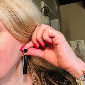 Black Onyx and Silver Pierced Earrings